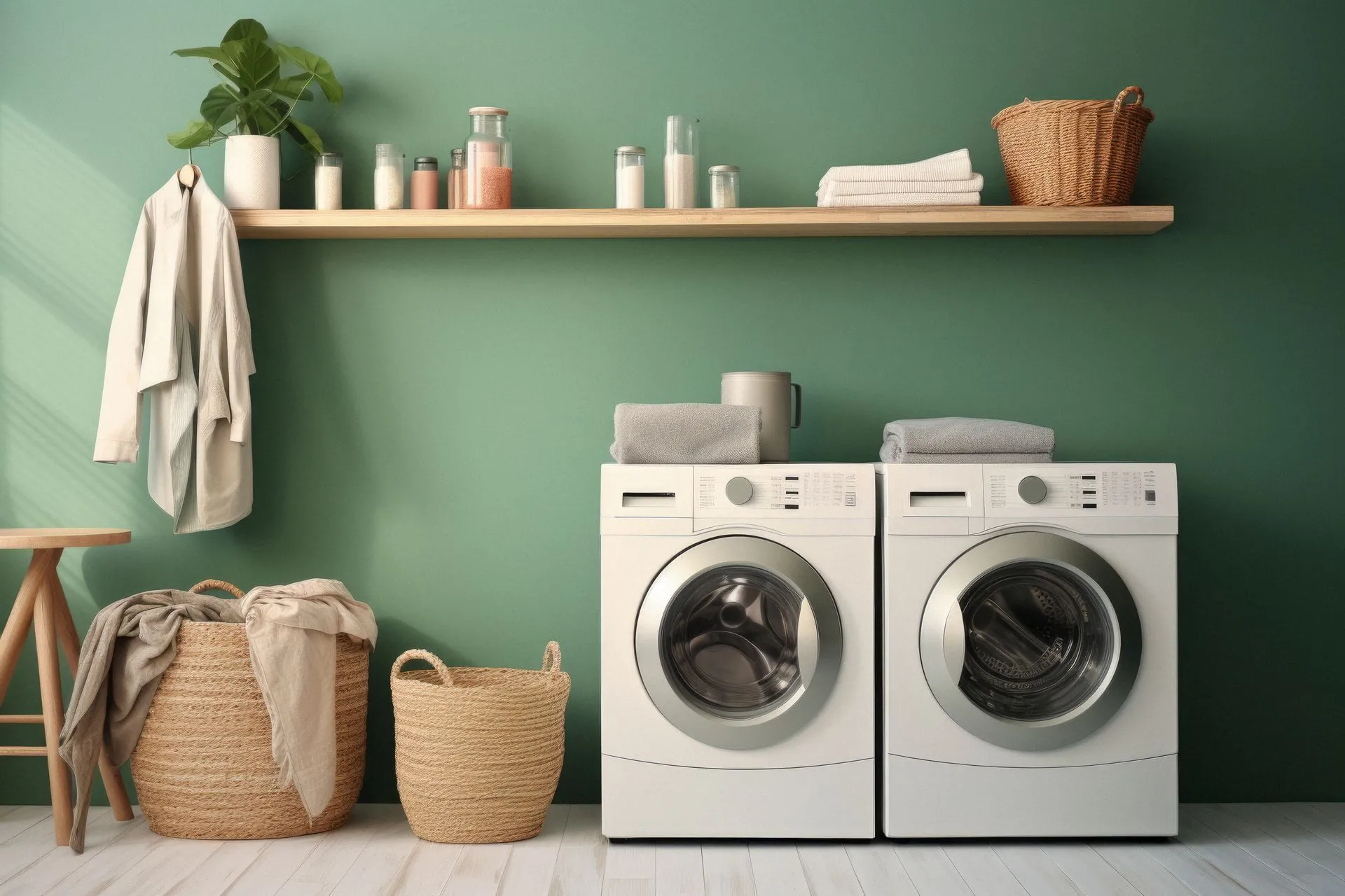 Washing machine in a retro-colored laundry room